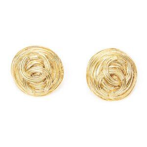 Chanel CC Logo Round Clip Type Earrings Gold Plated
